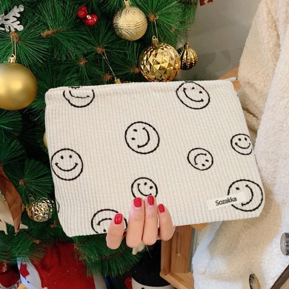 Smiley Face Corduroy Cosmetic Bag - Picture 9 of 9